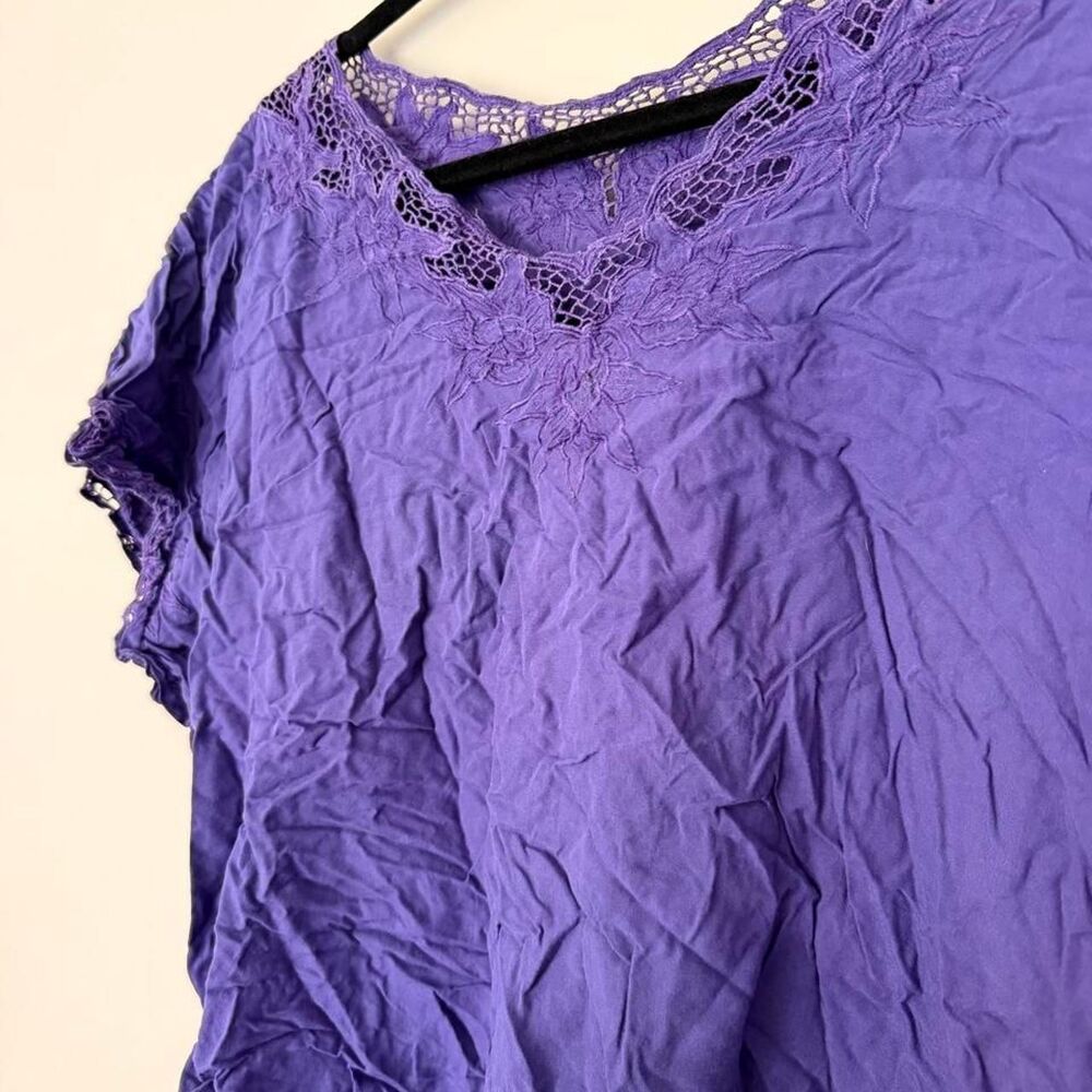 Vintage Red Threads purple crochet lace trim blouse, 3X - Picture 2 of 4
